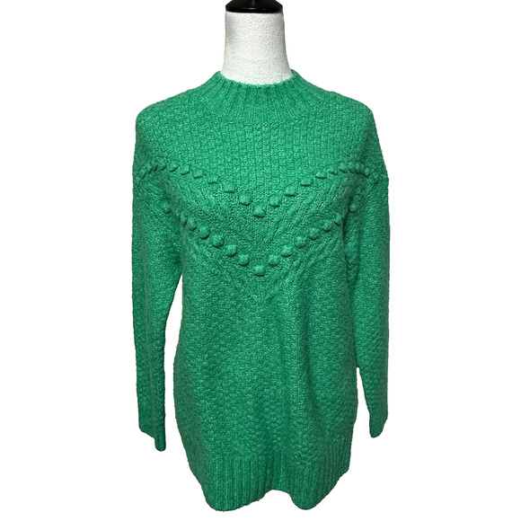 Talbots Sweater Womens Medium Petite Green Chevron Knit Mock Neck Christmas - Picture 2 of 9